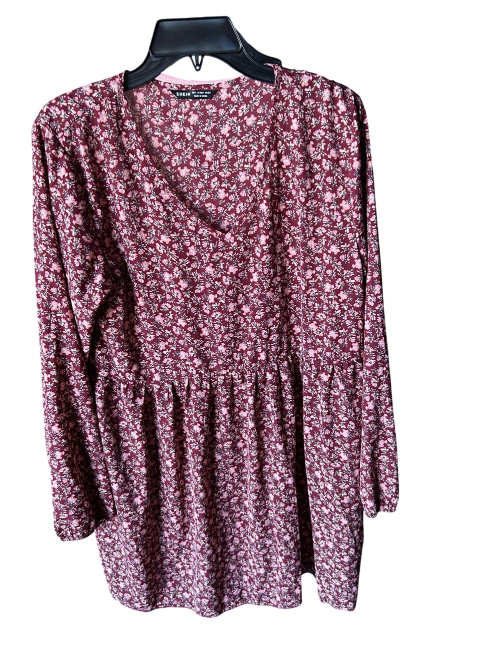 SHEIN Burgundy Floral ladies dress with Pink and Dusty Rose Flowers